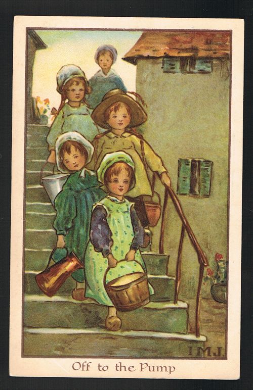 Image for Off to the Pump Dutch Children Postcard