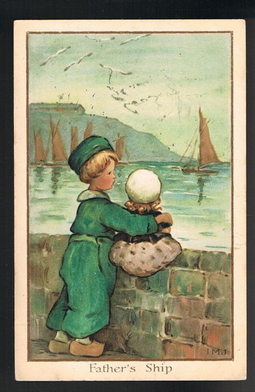 Image for Father's Ship Dutch Children Postcard