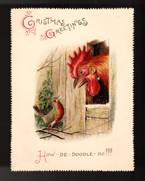 Image for How-de-Doodle-Do Robin & Cockerel Antique Christmas Card