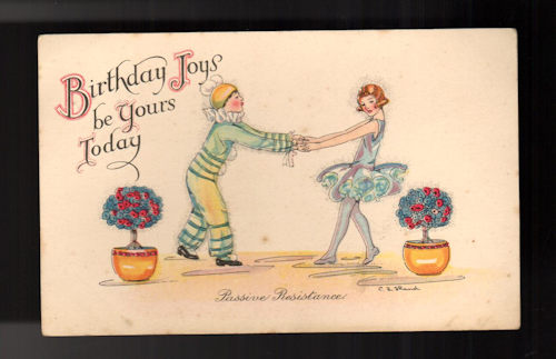 Passive Resistance Birthday Art Deco Postcard