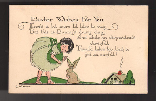 Easter Greetings Postcard - Girl and Easter Bunny Rabbit