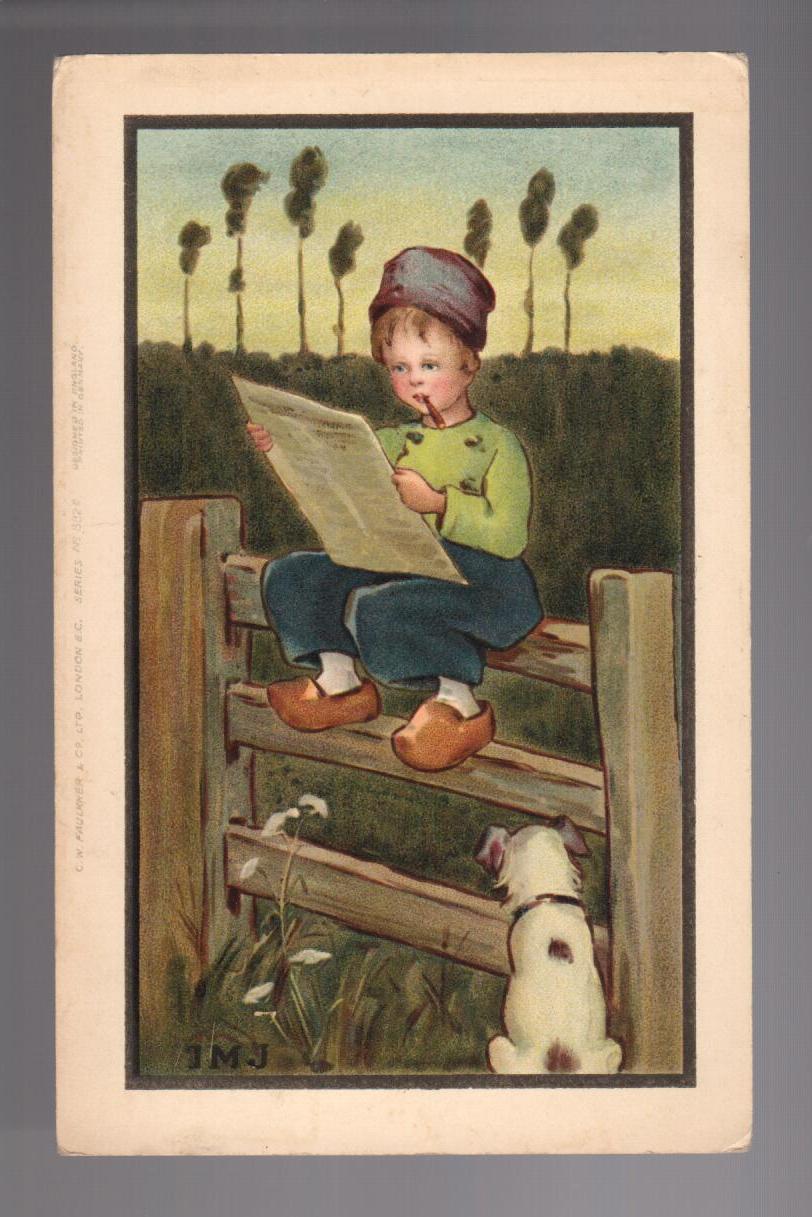 Dutch Boy on Fence with Puppy Postcard